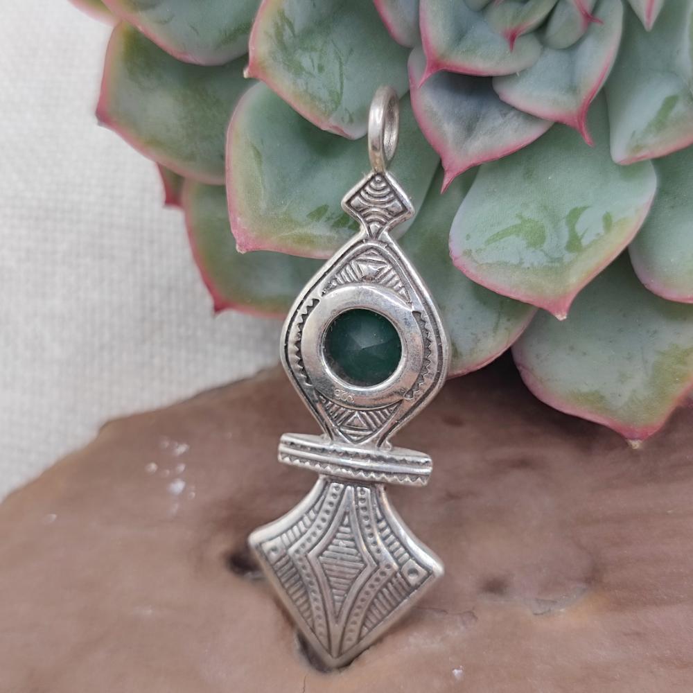 Ciondolo Tuareg in argento 925 agata verde - NUZVID