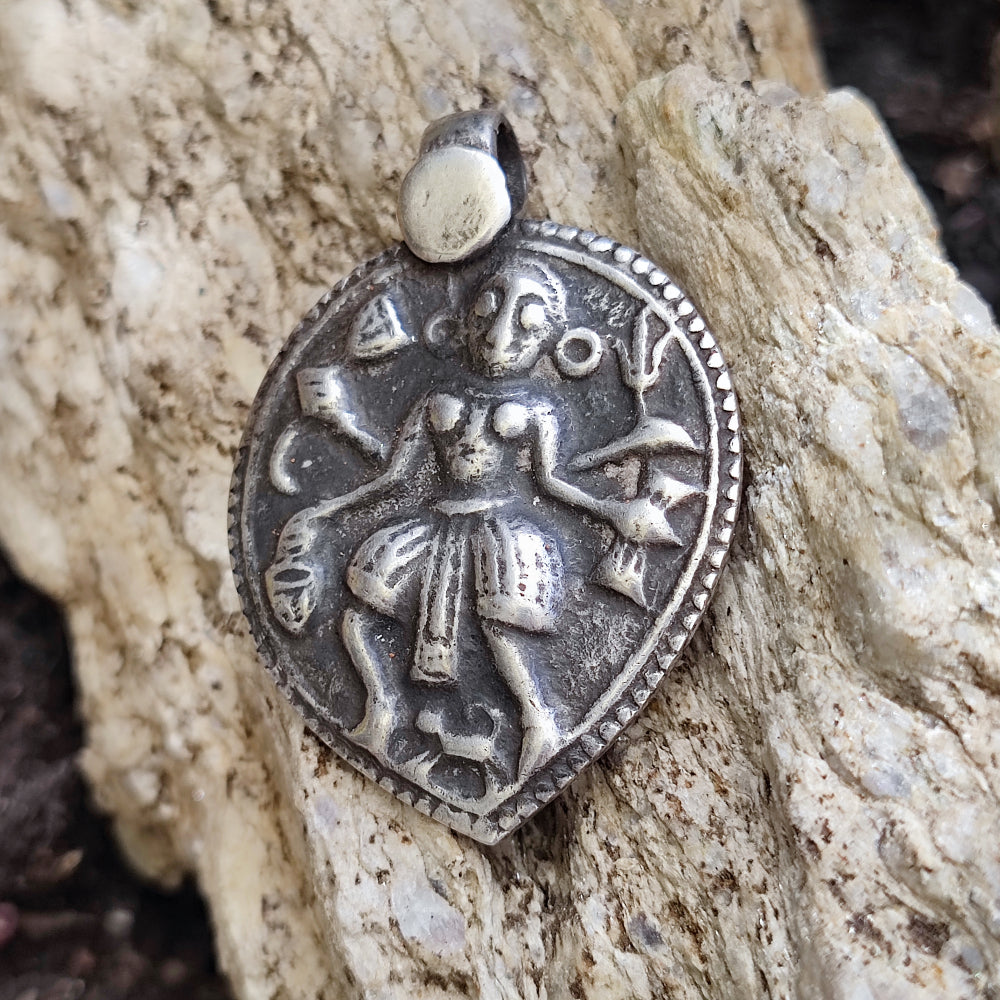 Antique tribal old buy silver god shiva amulet pendant Turquoise necklace hindu