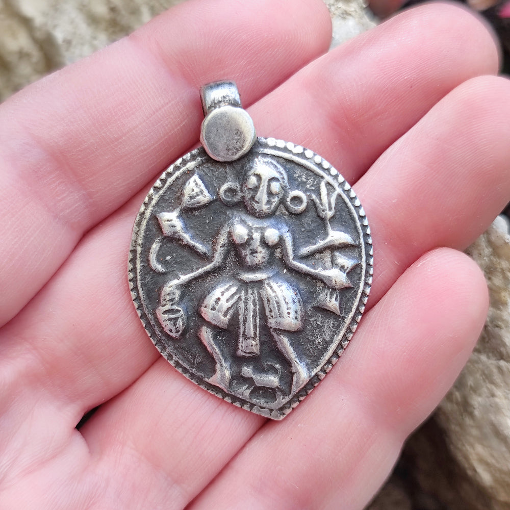 Antique tribal old buy silver god shiva amulet pendant Turquoise necklace hindu