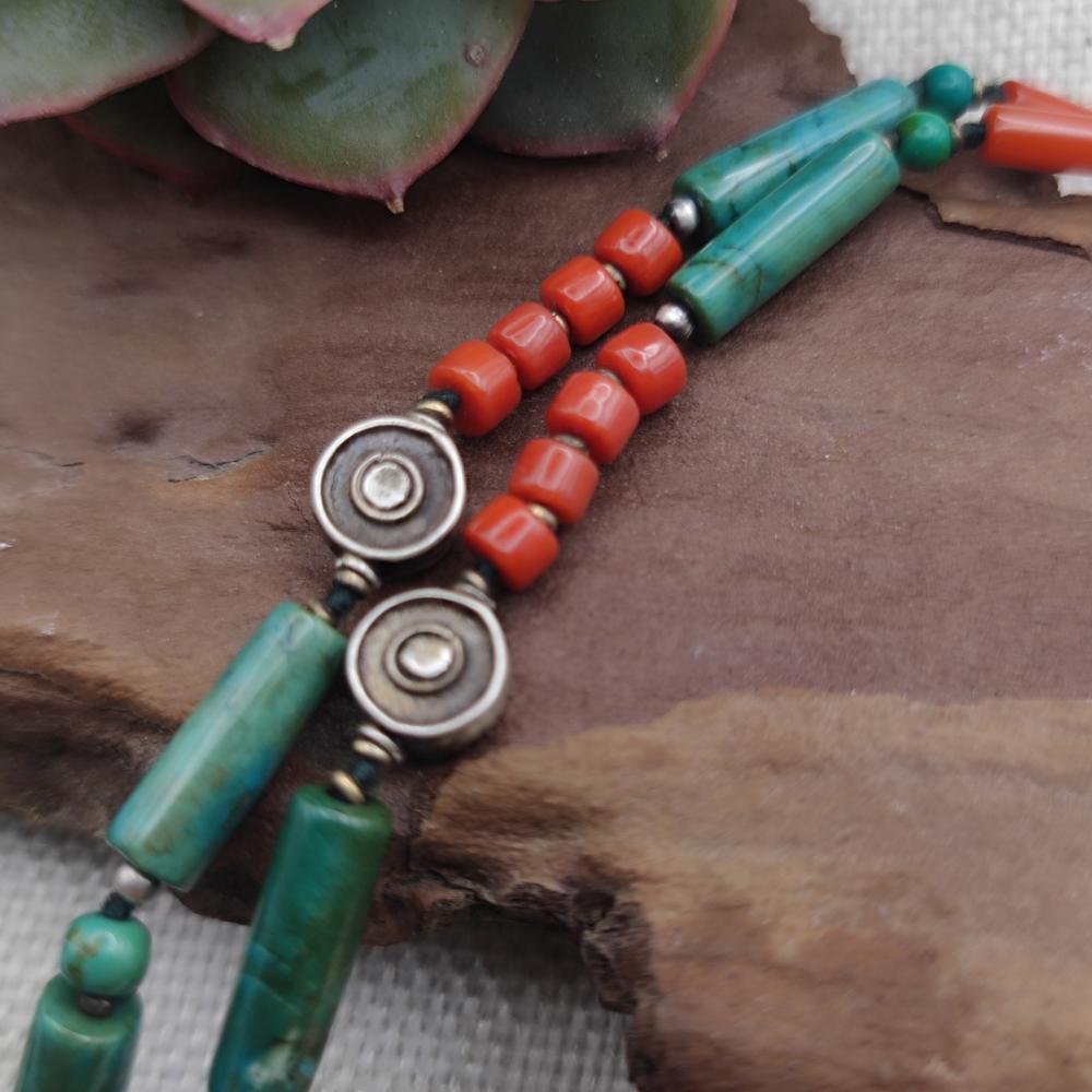 Collana etnica tibetana in argento 925 con corallo - VISAKHA