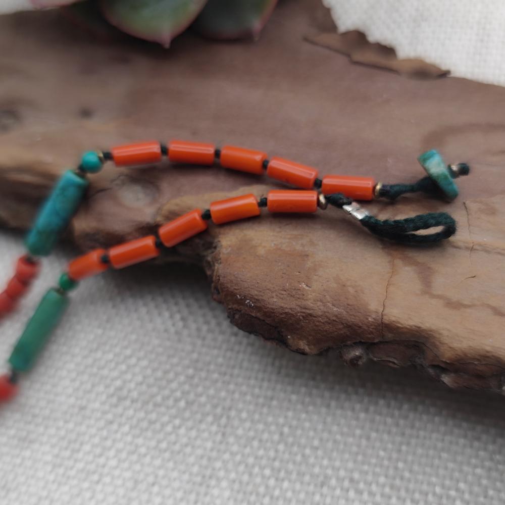 Collana etnica tibetana in argento 925 con corallo - VISAKHA