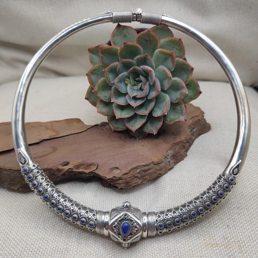 Collana rigida apribile in argento 925 lapislazzuli - YAMUNOTRI