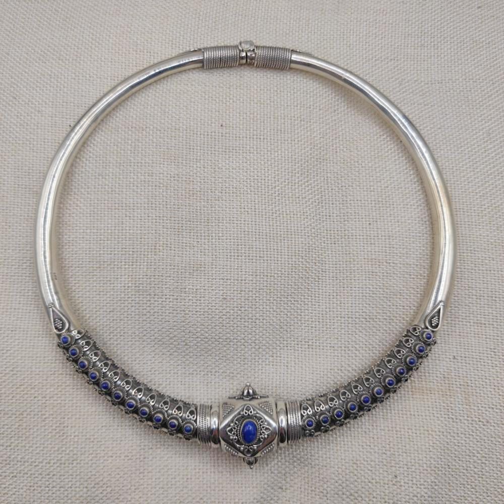 Collana rigida apribile in argento 925 lapislazzuli - YAMUNOTRI