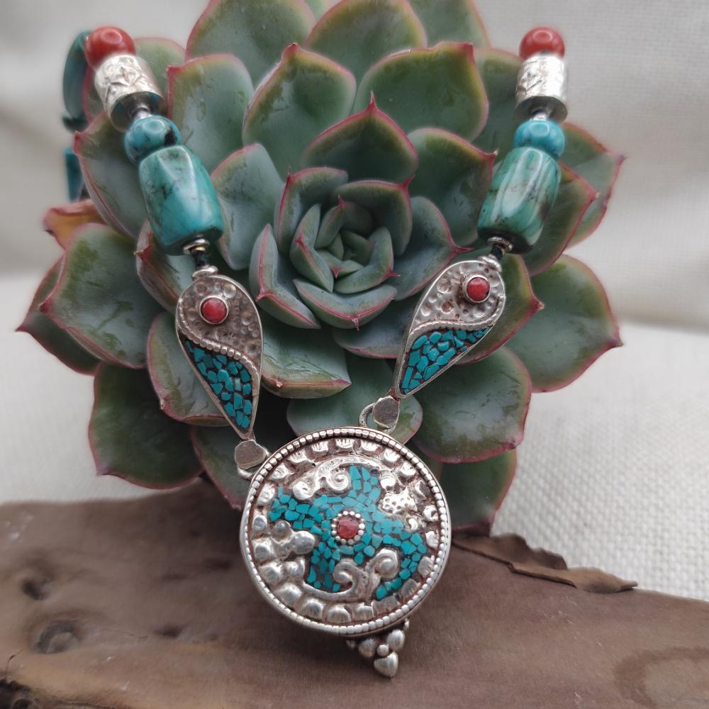 Collana etnica tibetana in argento 925 con turchese - VINUKONDA