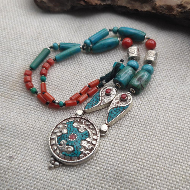 Collana etnica tibetana in argento 925 con turchese - VINUKONDA