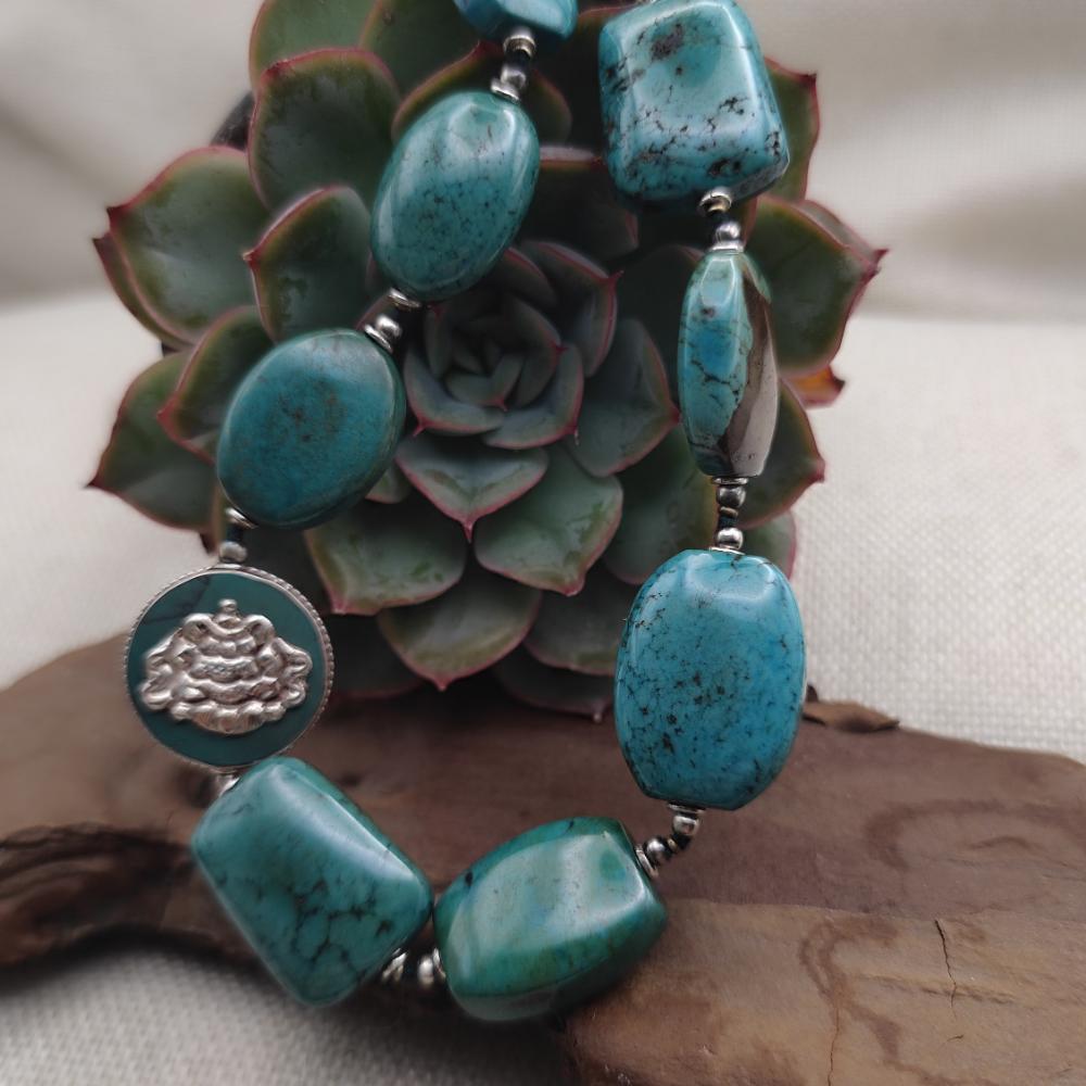 Collana etnica tibetana in argento 925 con turchese - VIZIANAGARAM