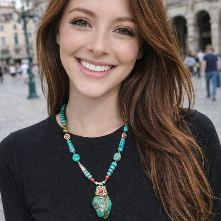 Collana etnica tibetana in argento 925 con turchese - WARANGAL