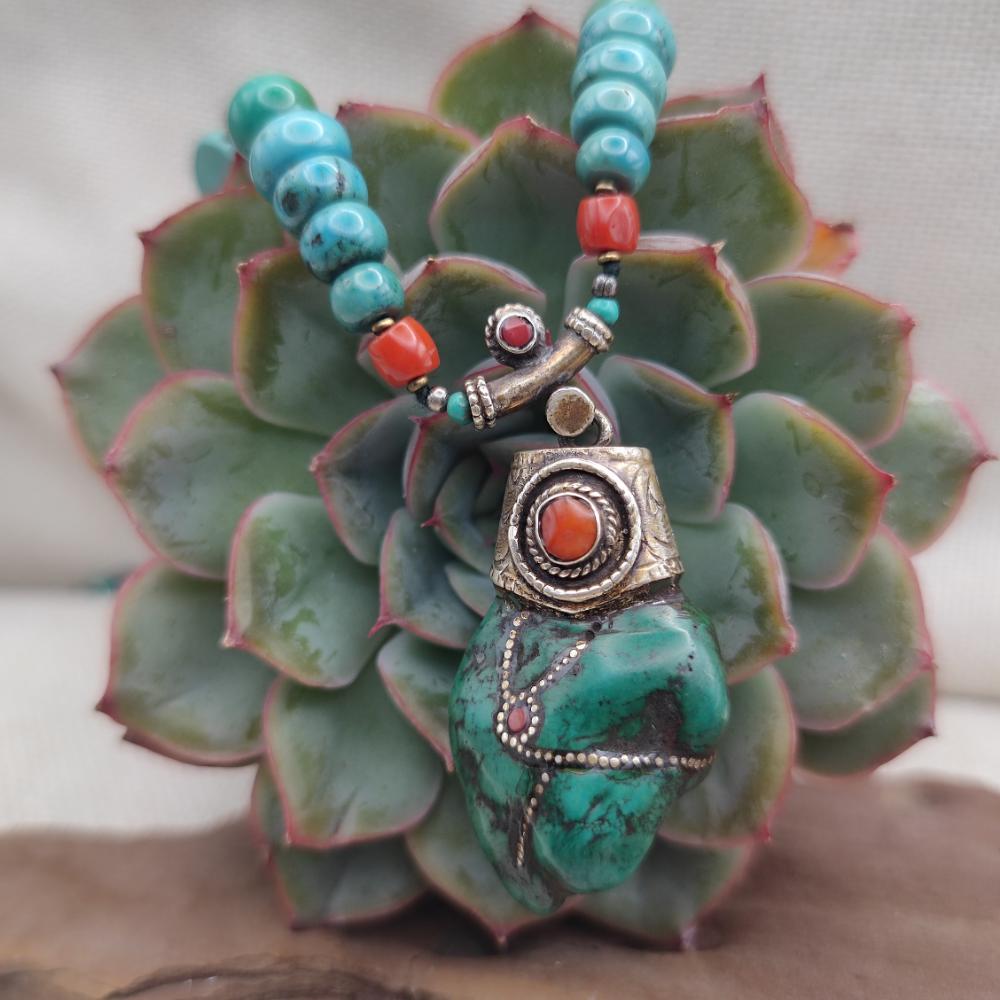 Collana etnica tibetana in argento 925 con turchese - WARANGAL