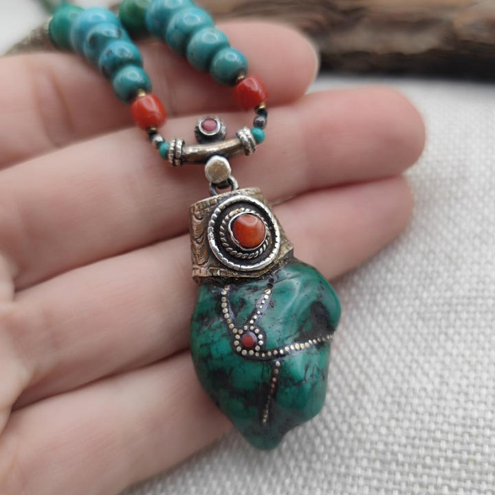 Collana etnica tibetana in argento 925 con turchese - WARANGAL
