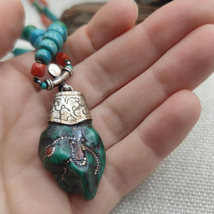 Collana etnica tibetana in argento 925 con turchese - WARANGAL