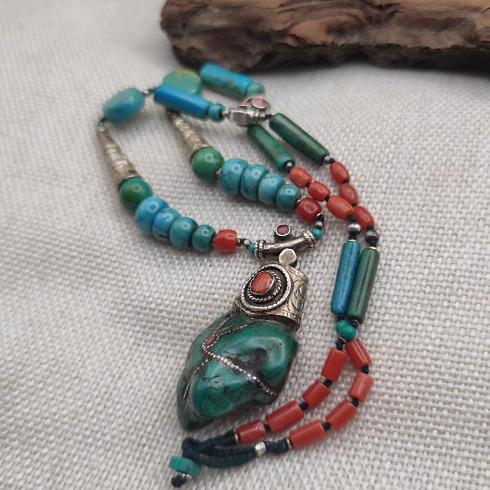 Collana etnica tibetana in argento 925 con turchese - WARANGAL