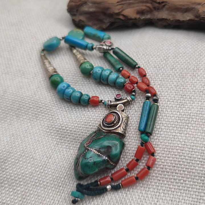 Collana etnica tibetana in argento 925 con turchese - WARANGAL