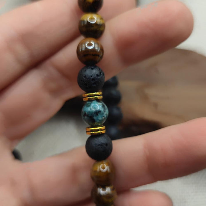 Collana artigianale occhio di tigre in acciaio - RAIDAK