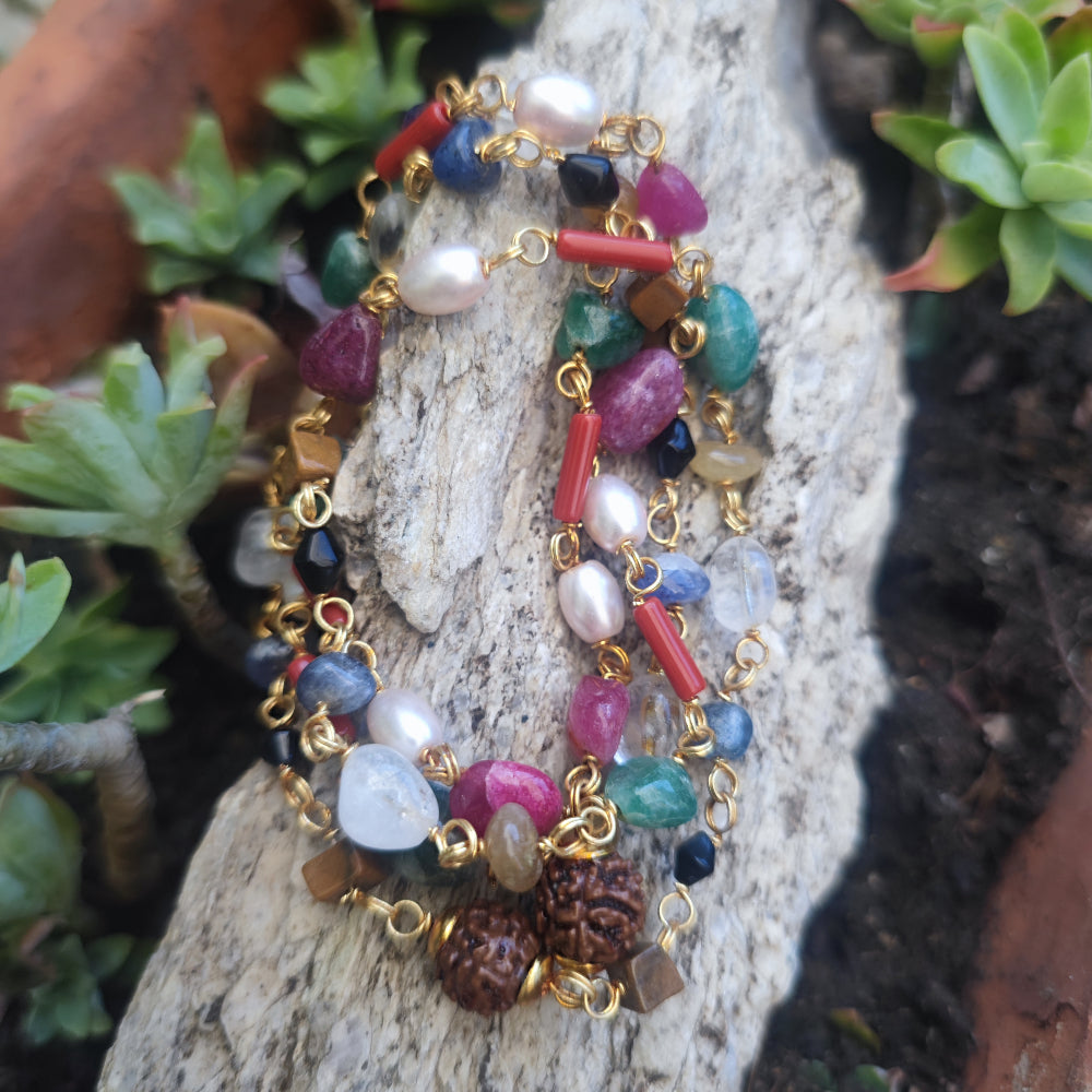 Collana in ottone Navratan con pietre - RAUNDA