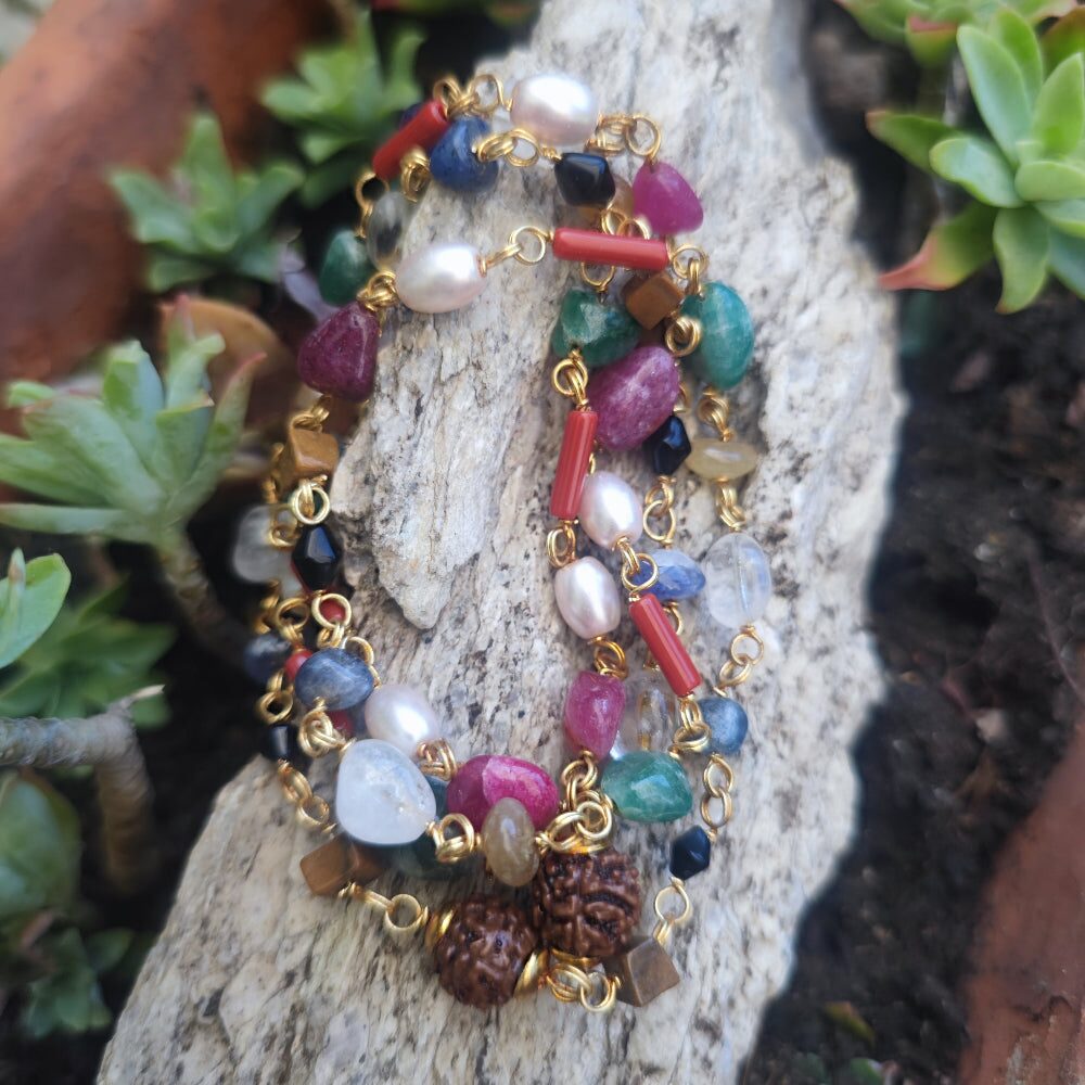 Collana in ottone Navratan con pietre - RAUNDA