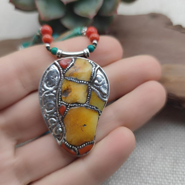 Collana etnica tibetana in argento 925 con turchese - VANA