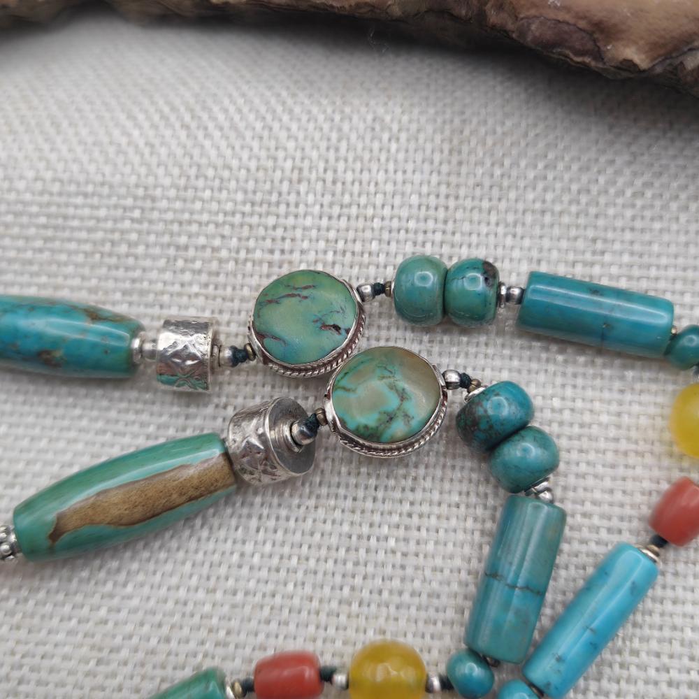 Collana etnica tibetana in argento 925 con turchese - VANA