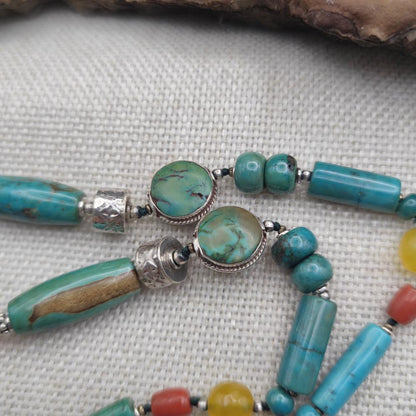 Collana etnica tibetana in argento 925 con turchese - VANA