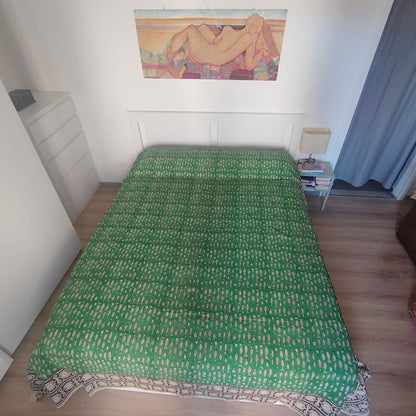 Copriletto etnico verde in cotone con pesci
