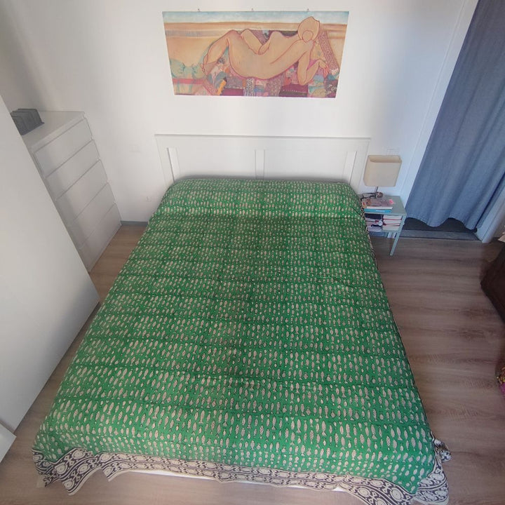Copriletto etnico verde in cotone con pesci