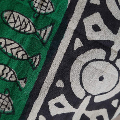 Copriletto etnico verde in cotone con pesci