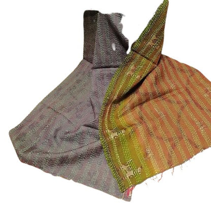 Sciarpa KANTHA con tessuti vintage misto seta ricamo a mano grigio - bronzo