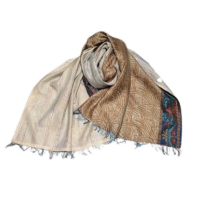Sciarpa KANTHA con tessuti vintage misto seta - ricamata a mano
