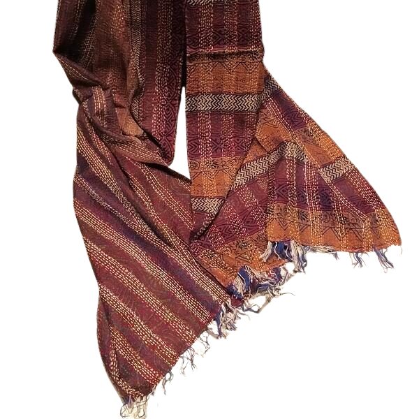 Sciarpa KANTHA con tessuti vintage misto seta ricamo a mano bronzo - bordeaux – dettaglio colori