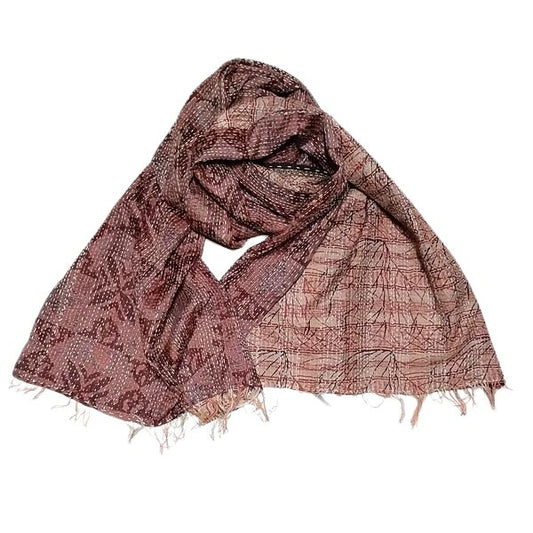 Sciarpa KANTHA con tessuti vintage misto seta ricamo a mano marrone - lavorazione