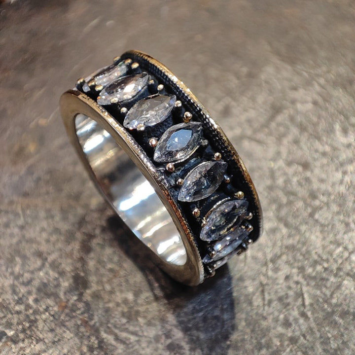 Anello artigianale fascia in argento 925 con pietra - MALAMPUR