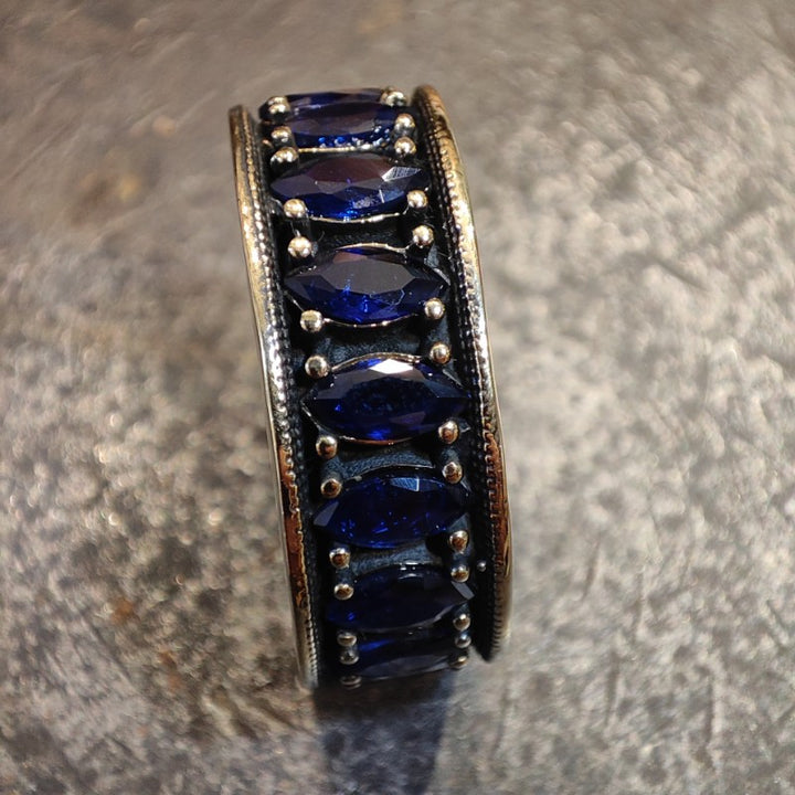 Anello artigianale fascia in argento 925 con pietra - MALAMPUR
