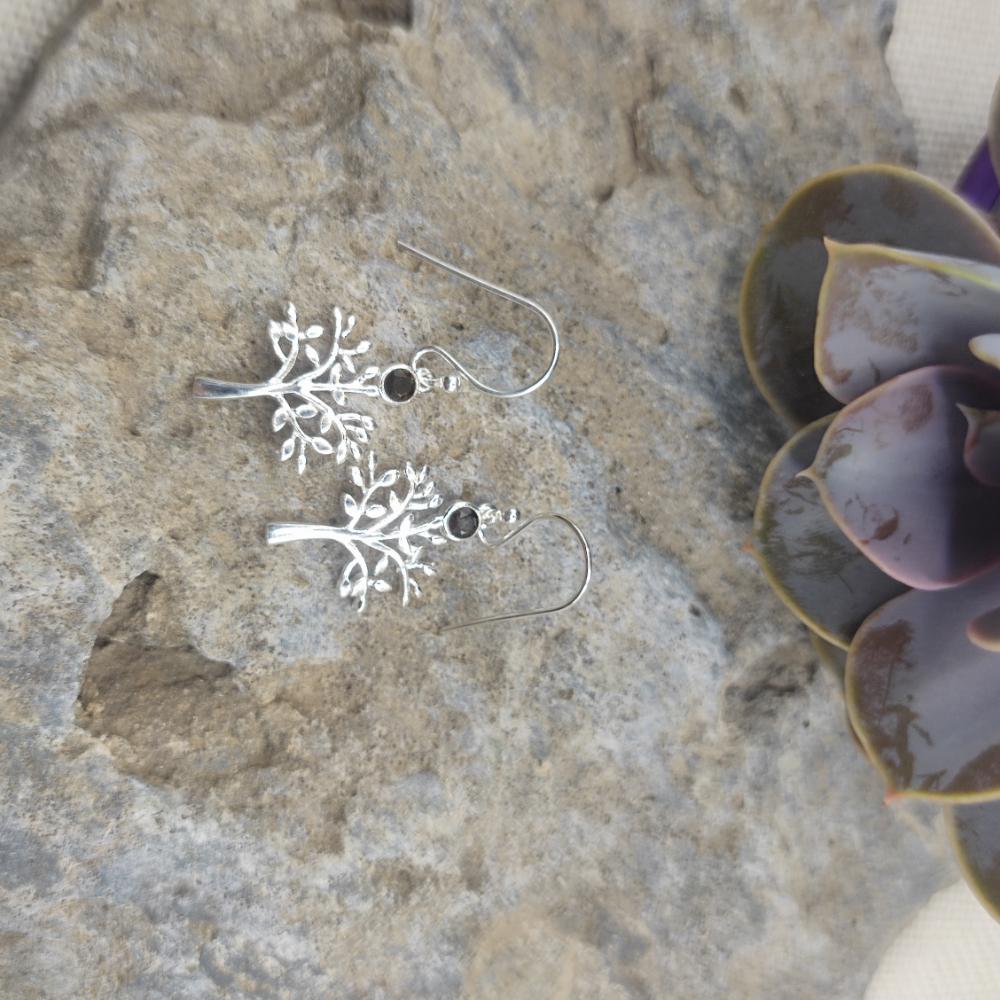 Orecchini in argento 925 albero e quarzo fumé - CHANDRAKETU
