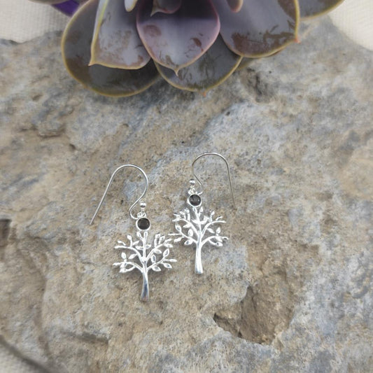 Orecchini in argento 925 albero e quarzo fumé - CHANDRAKETU