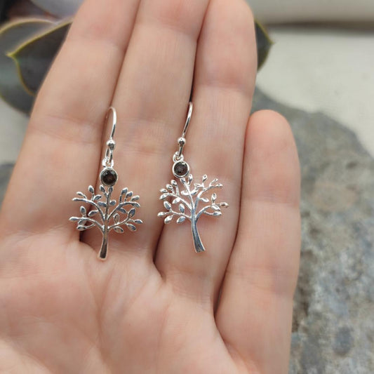 Orecchini in argento 925 albero e quarzo fumé - CHANDRAKETU