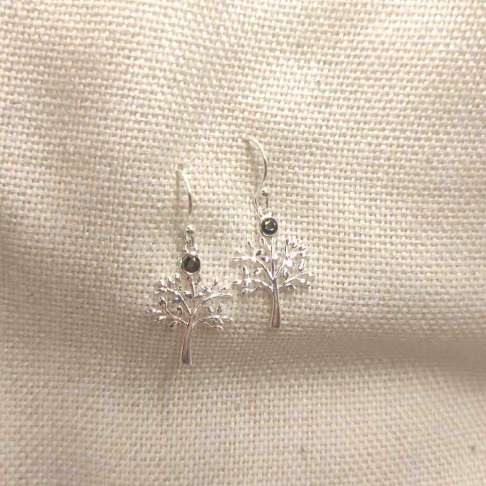 Orecchini in argento 925 albero e quarzo fumé - CHANDRAKETU