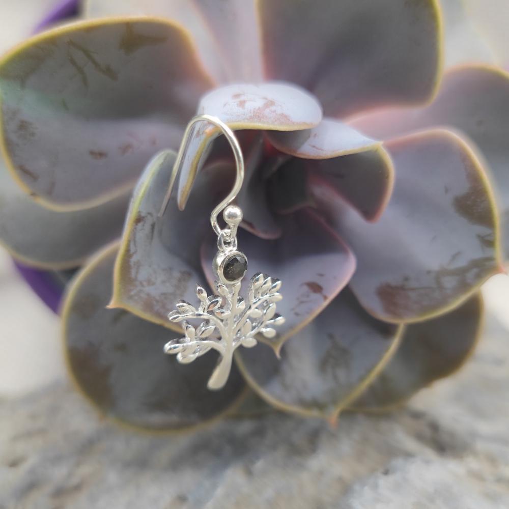 Orecchini in argento 925 albero e quarzo fumé - CHANDRAKETU