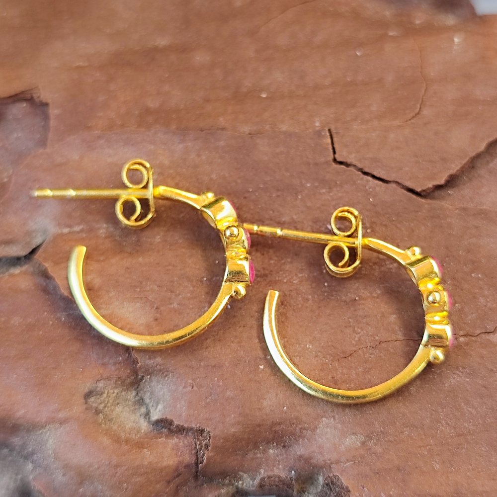 925 Silver Gold Plated Earrings with Stone - TURIBERNA