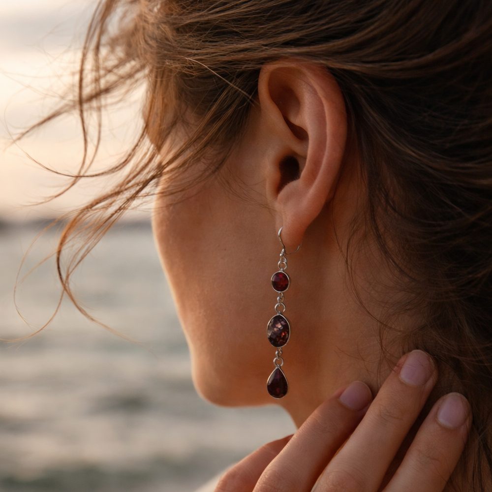 Orecchini pendenti argento 925 con granato - ASHA