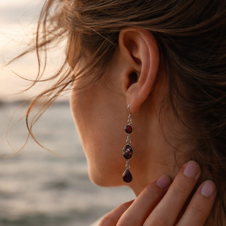 Orecchini pendenti argento 925 con granato - ASHA