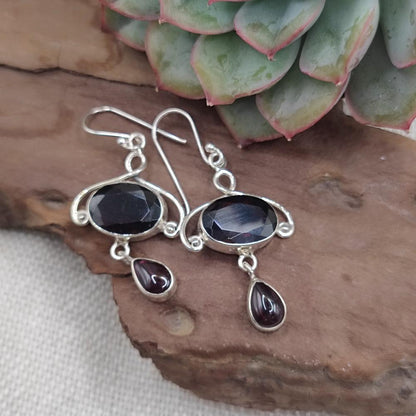 Orecchini etnici in argento 925 con granato - BEAS