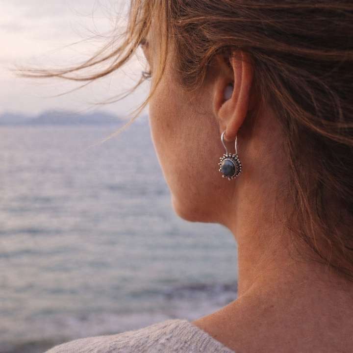 Orecchini ovali in argento 925 labradorite - AAKASH