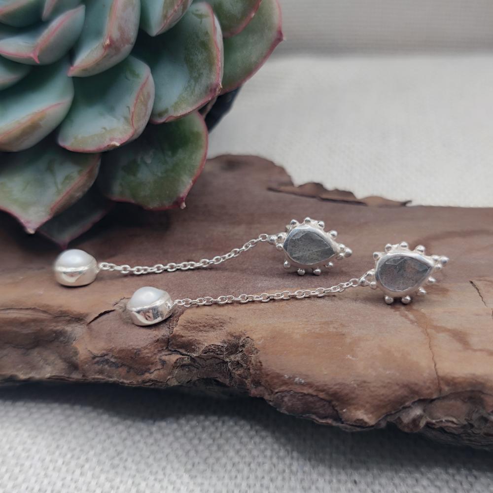 Orecchini in argento 925 labradorite e perla - VAJU
