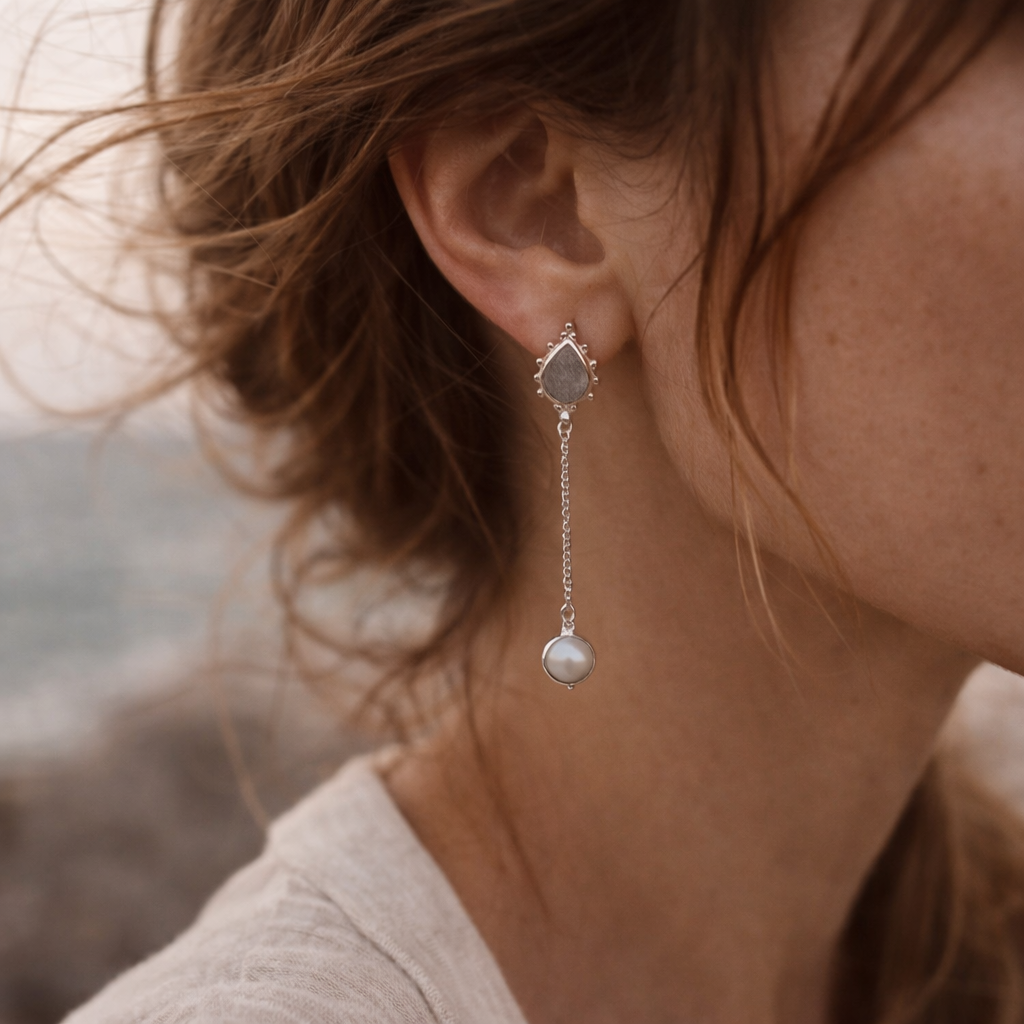 Orecchini in argento 925 labradorite e perla - VAJU