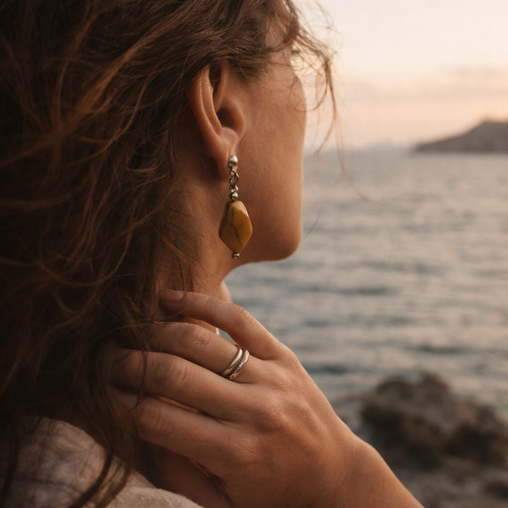 Orecchini artigianali in argento 925 con mokaite - CHENAB