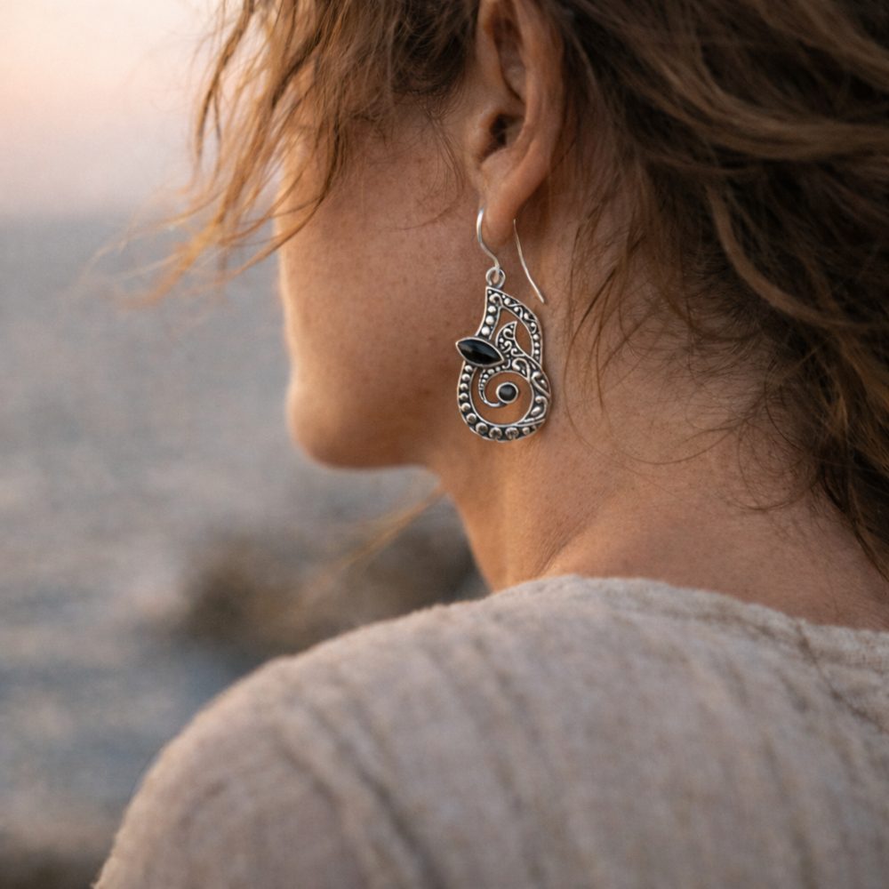 Orecchini in argento 925 con onice nero - INDO