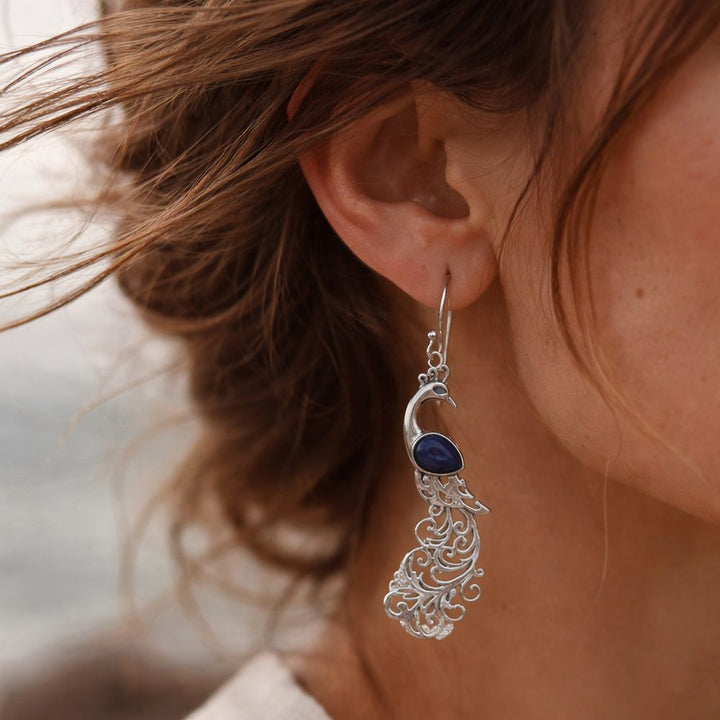 Orecchini con pavone in argento 925 lapislazzuli - NEERJA