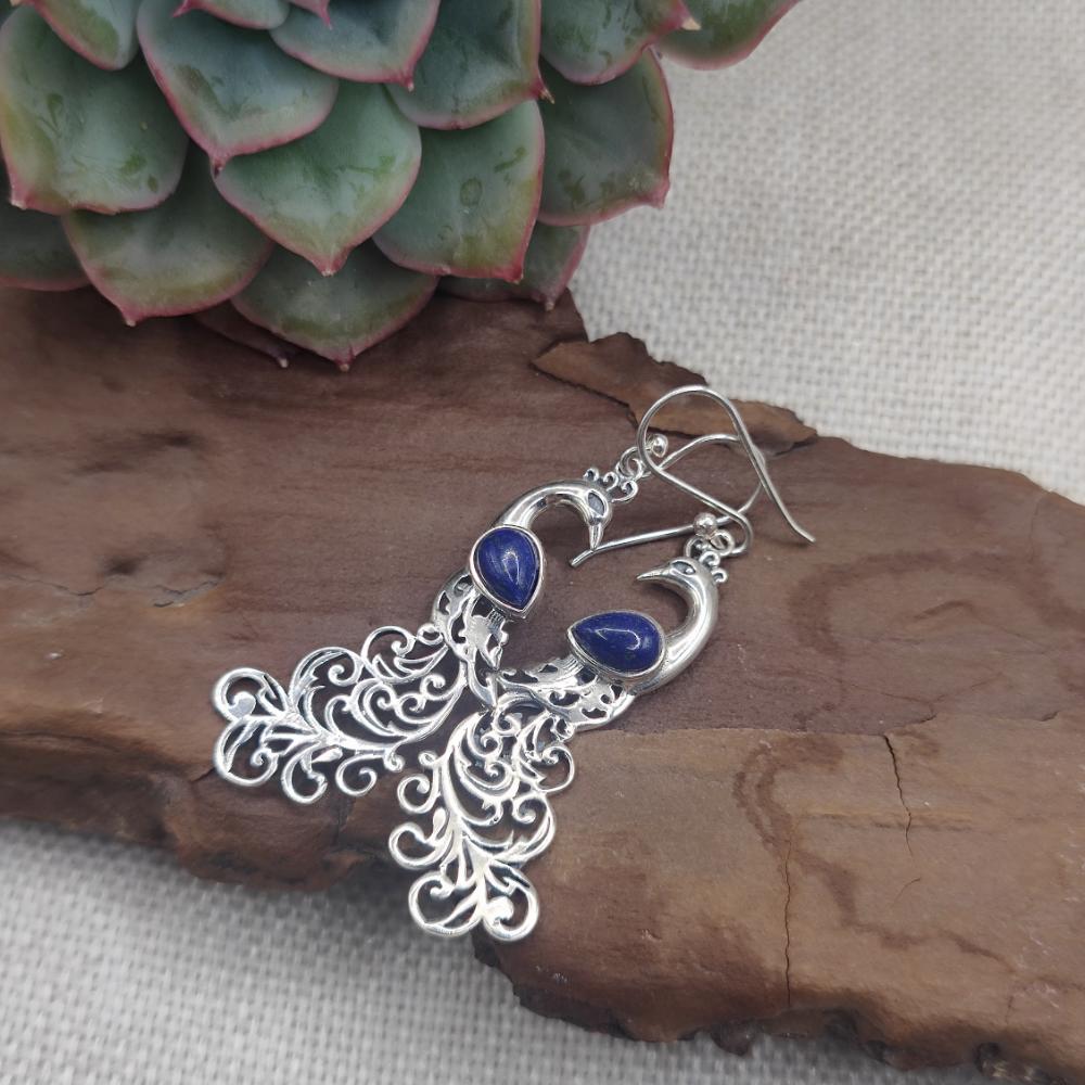 Orecchini con pavone in argento 925 lapislazzuli - NEERJA