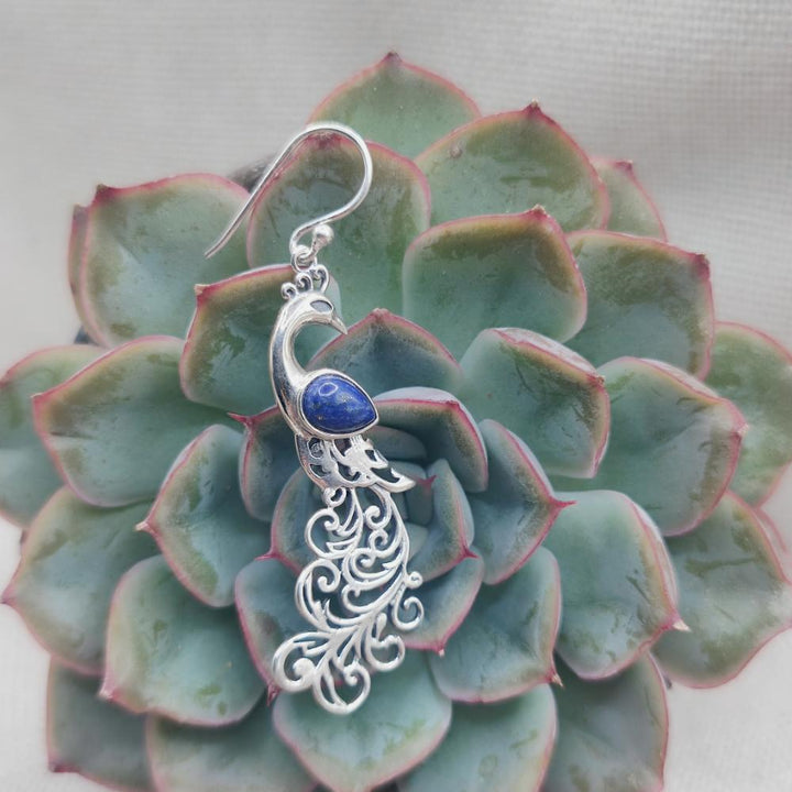 Orecchini con pavone in argento 925 lapislazzuli - NEERJA