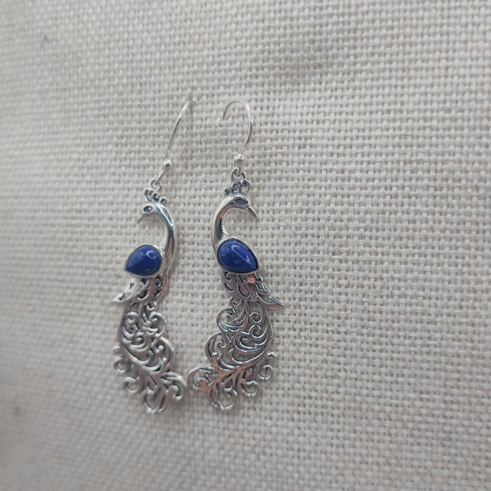 Orecchini con pavone in argento 925 lapislazzuli - NEERJA