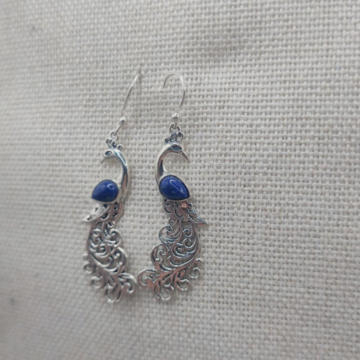 Orecchini con pavone in argento 925 lapislazzuli - NEERJA